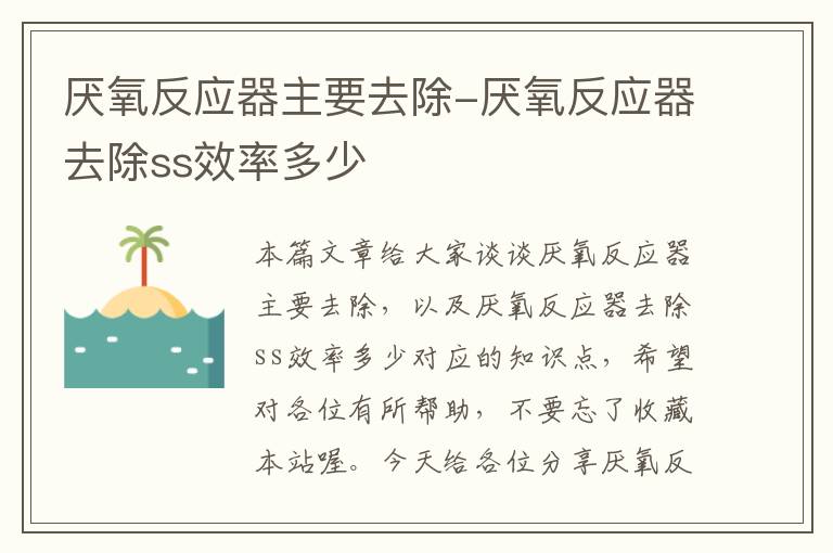 厌氧反应器主要去除-厌氧反应器去除ss效率多少