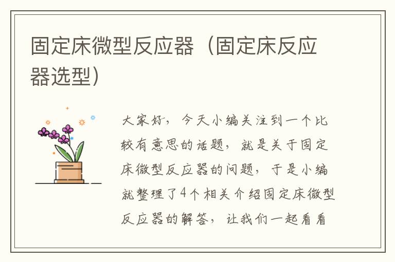 固定床微型反应器（固定床反应器选型）