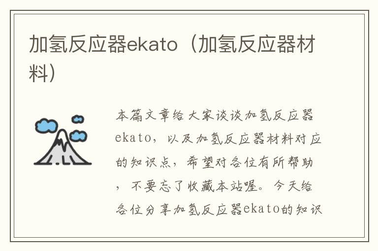 加氢反应器ekato（加氢反应器材料）