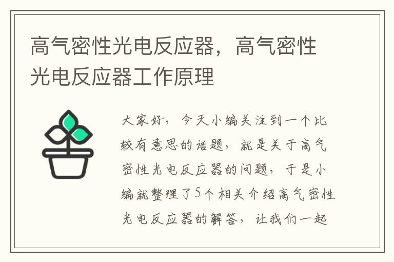 高气密性光电反应器，高气密性光电反应器工作原理