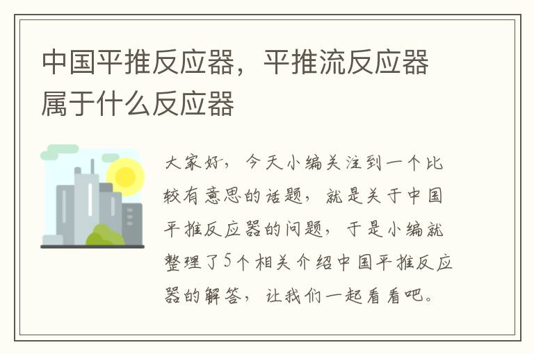 中国平推反应器，平推流反应器属于什么反应器