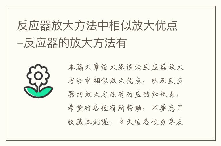 反应器放大方法中相似放大优点-反应器的放大方法有