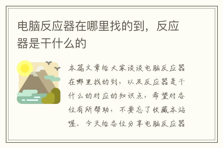 电脑反应器在哪里找的到，反应器是干什么的