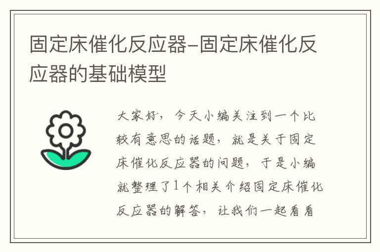 固定床催化反应器-固定床催化反应器的基础模型