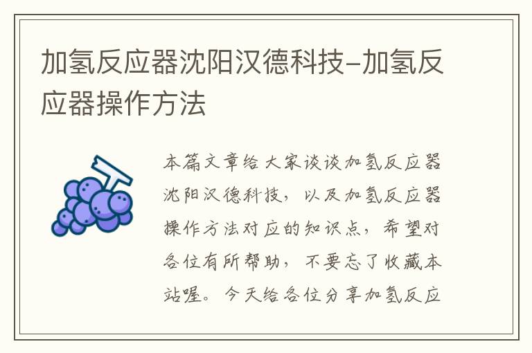 加氢反应器沈阳汉德科技-加氢反应器操作方法