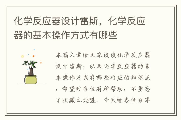 化学反应器设计雷斯，化学反应器的基本操作方式有哪些