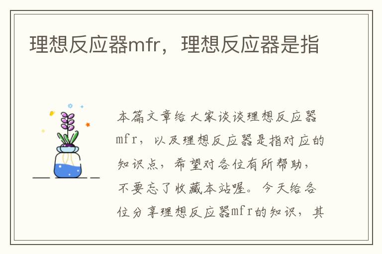 理想反应器mfr，理想反应器是指