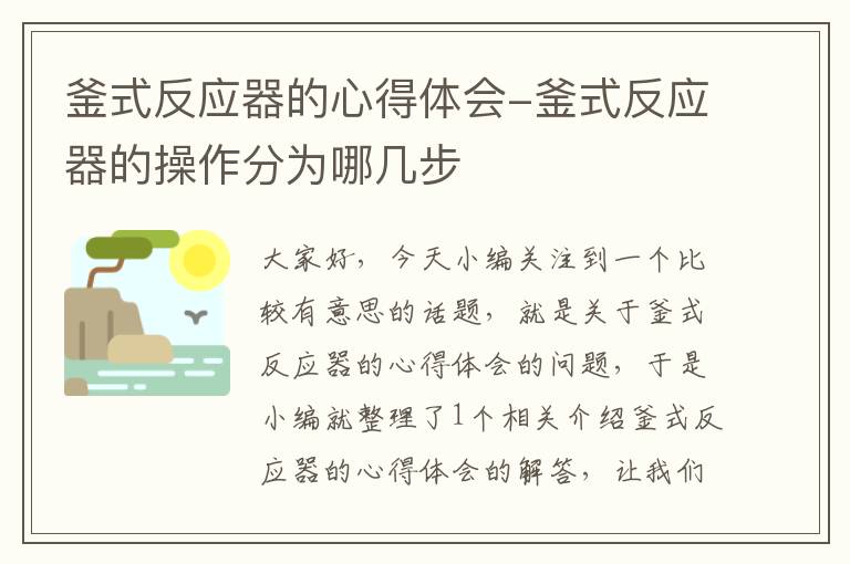 釜式反应器的心得体会-釜式反应器的操作分为哪几步