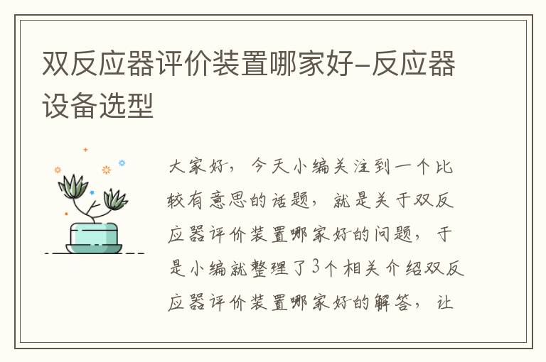 双反应器评价装置哪家好-反应器设备选型