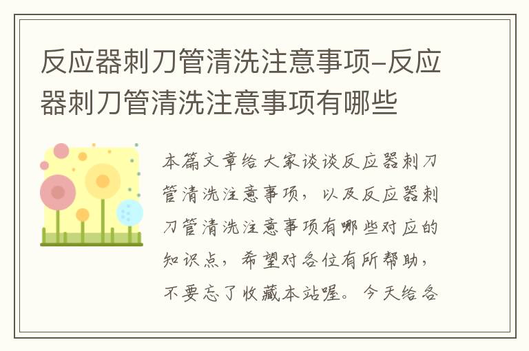 反应器刺刀管清洗注意事项-反应器刺刀管清洗注意事项有哪些