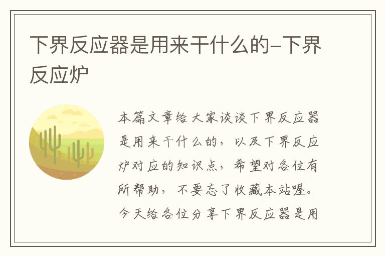 下界反应器是用来干什么的-下界反应炉