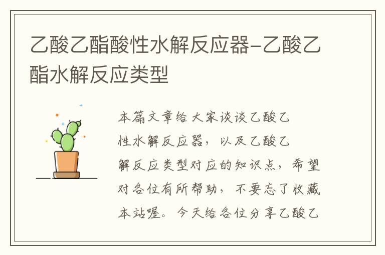 乙酸乙酯酸性水解反应器-乙酸乙酯水解反应类型