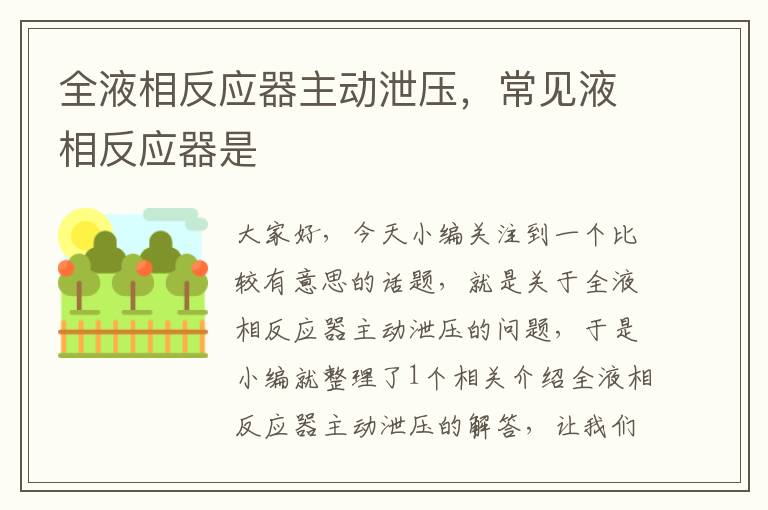 全液相反应器主动泄压，常见液相反应器是