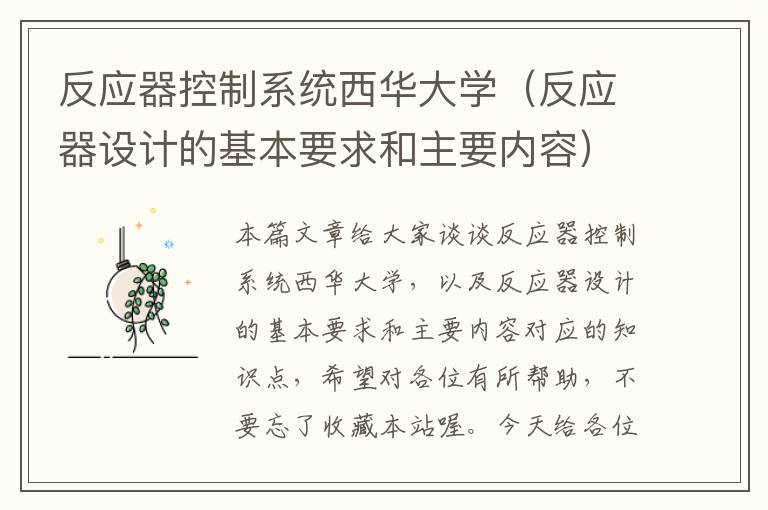 反应器控制系统西华大学（反应器设计的基本要求和主要内容）