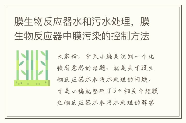 膜生物反应器水和污水处理，膜生物反应器中膜污染的控制方法