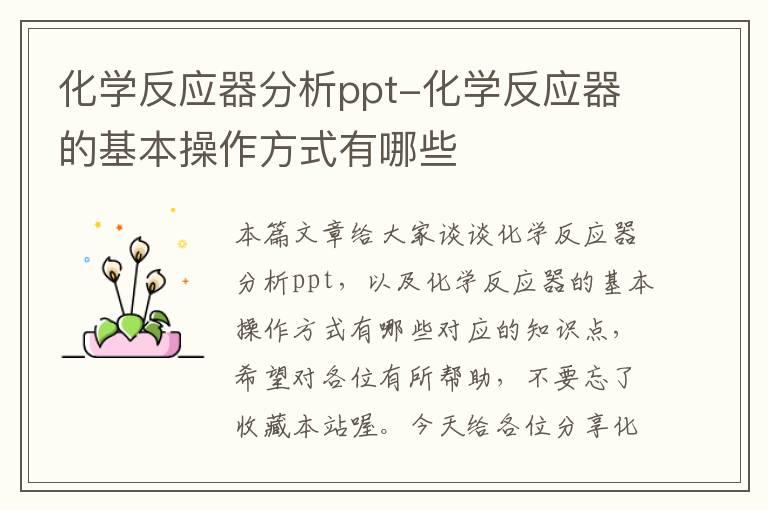 化学反应器分析ppt-化学反应器的基本操作方式有哪些