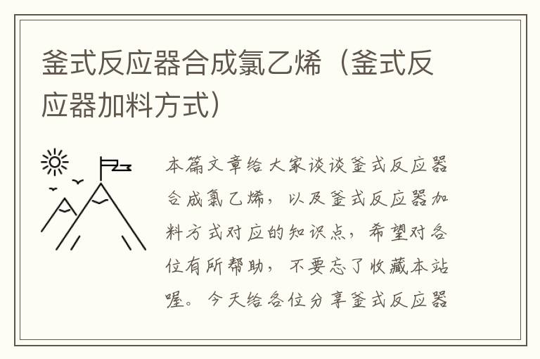 釜式反应器合成氯乙烯（釜式反应器加料方式）