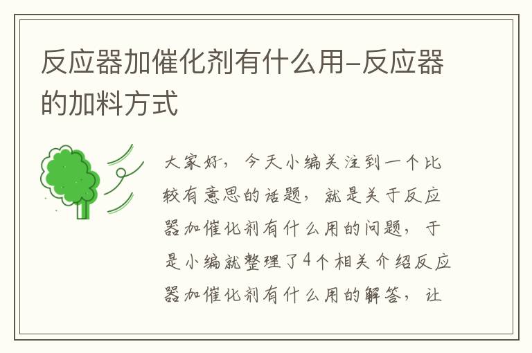 反应器加催化剂有什么用-反应器的加料方式