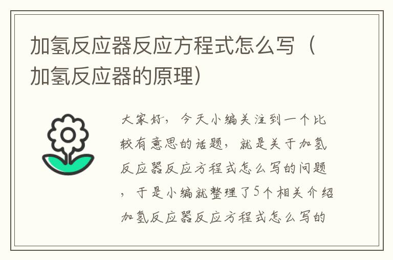 加氢反应器反应方程式怎么写（加氢反应器的原理）