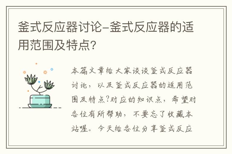 釜式反应器讨论-釜式反应器的适用范围及特点?