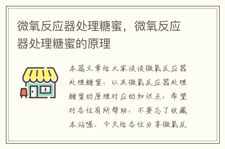 微氧反应器处理糖蜜，微氧反应器处理糖蜜的原理