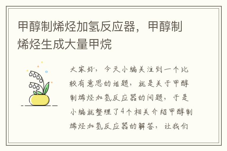 甲醇制烯烃加氢反应器，甲醇制烯烃生成大量甲烷