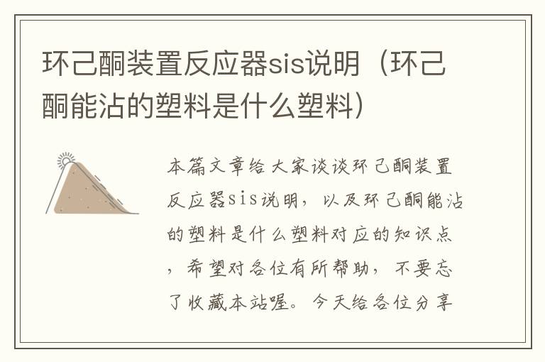 环己酮装置反应器sis说明（环己酮能沾的塑料是什么塑料）