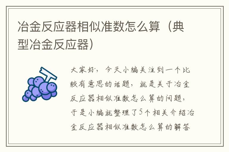 冶金反应器相似准数怎么算（典型冶金反应器）