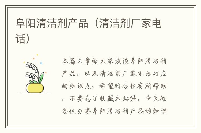 阜阳清洁剂产品（清洁剂厂家电话）