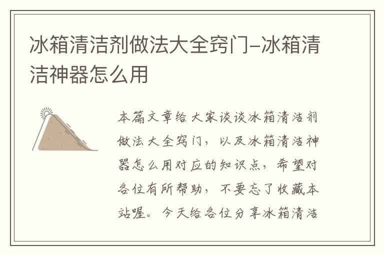 冰箱清洁剂做法大全窍门-冰箱清洁神器怎么用