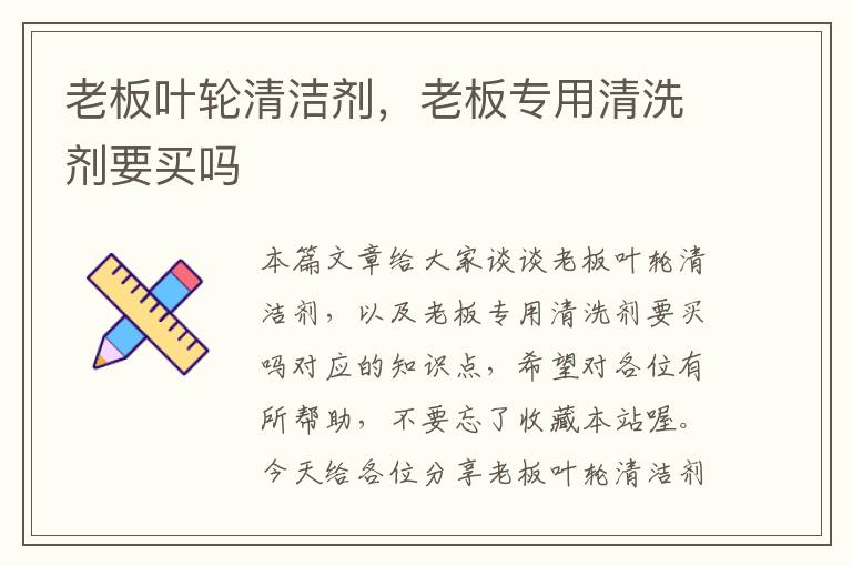 老板叶轮清洁剂，老板专用清洗剂要买吗