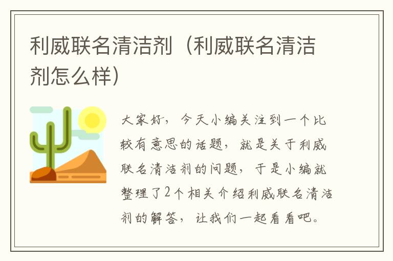 利威联名清洁剂（利威联名清洁剂怎么样）