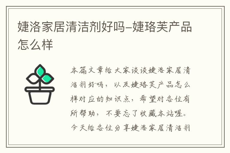 婕洛家居清洁剂好吗-婕珞芙产品怎么样