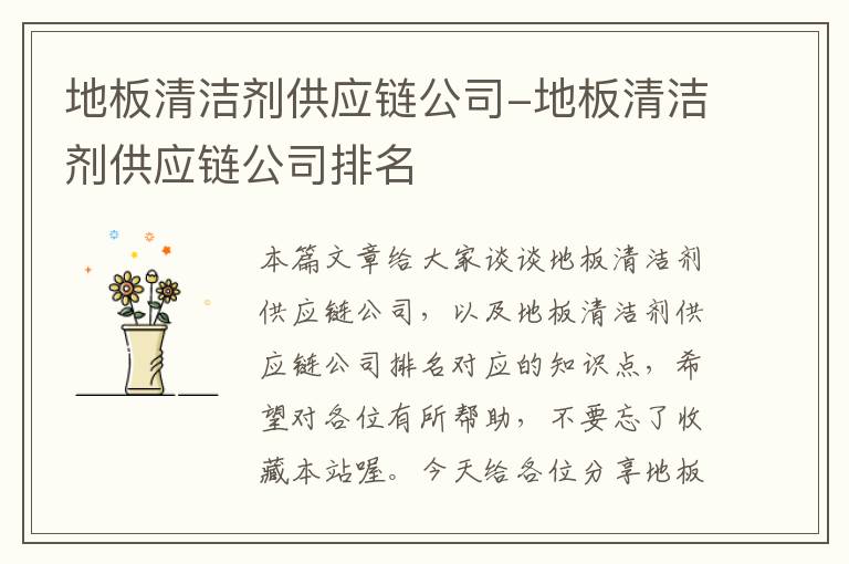 地板清洁剂供应链公司-地板清洁剂供应链公司排名