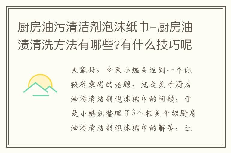 厨房油污清洁剂泡沫纸巾-厨房油渍清洗方法有哪些?有什么技巧呢?求解