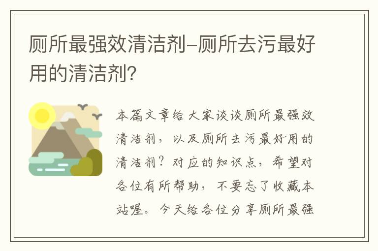 厕所最强效清洁剂-厕所去污最好用的清洁剂？