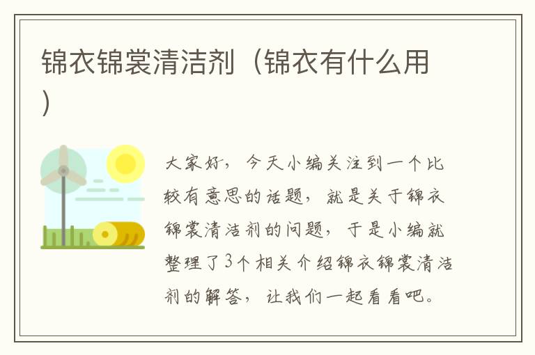 锦衣锦裳清洁剂（锦衣有什么用）