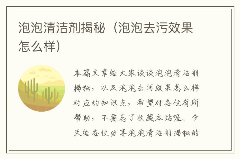 泡泡清洁剂揭秘（泡泡去污效果怎么样）