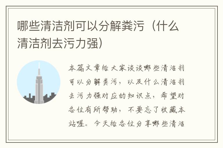 哪些清洁剂可以分解粪污（什么清洁剂去污力强）