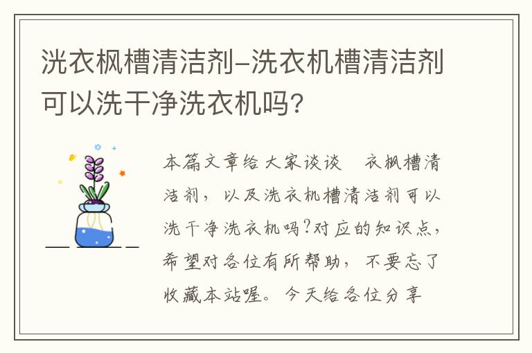 洸衣枫槽清洁剂-洗衣机槽清洁剂可以洗干净洗衣机吗?