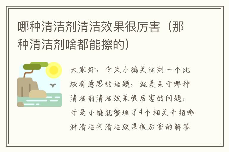 哪种清洁剂清洁效果很厉害（那种清洁剂啥都能擦的）