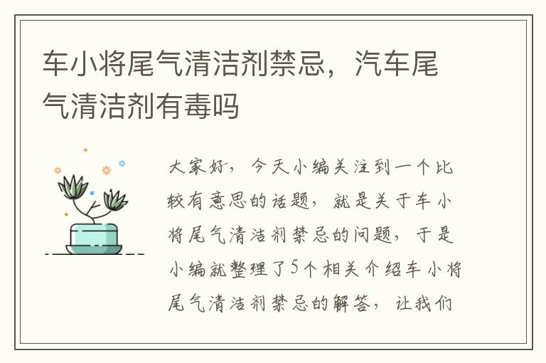 车小将尾气清洁剂禁忌，汽车尾气清洁剂有毒吗